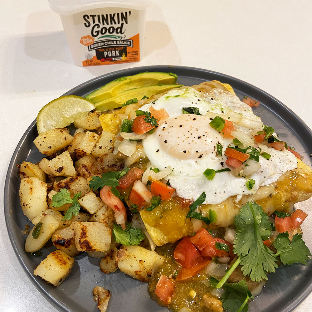 Stinkin’ Good Green Chile Breakfast Enchiladas