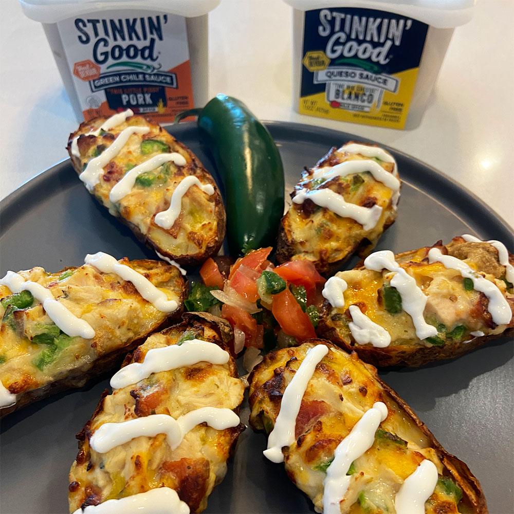 Stinkin' Good Green Chile Potato Skins