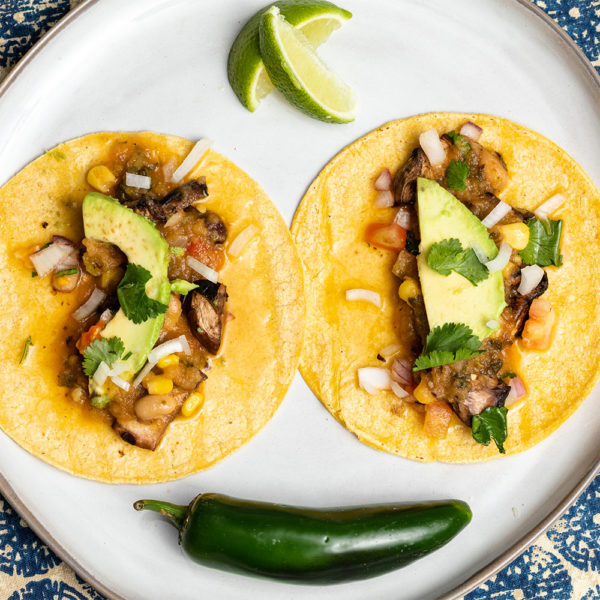 Stinkin’ Good Green Chile Veggie Street Tacos