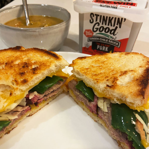 Stinkin’ Good Green Chile Smoked Beef Brisket Grilled Cheese